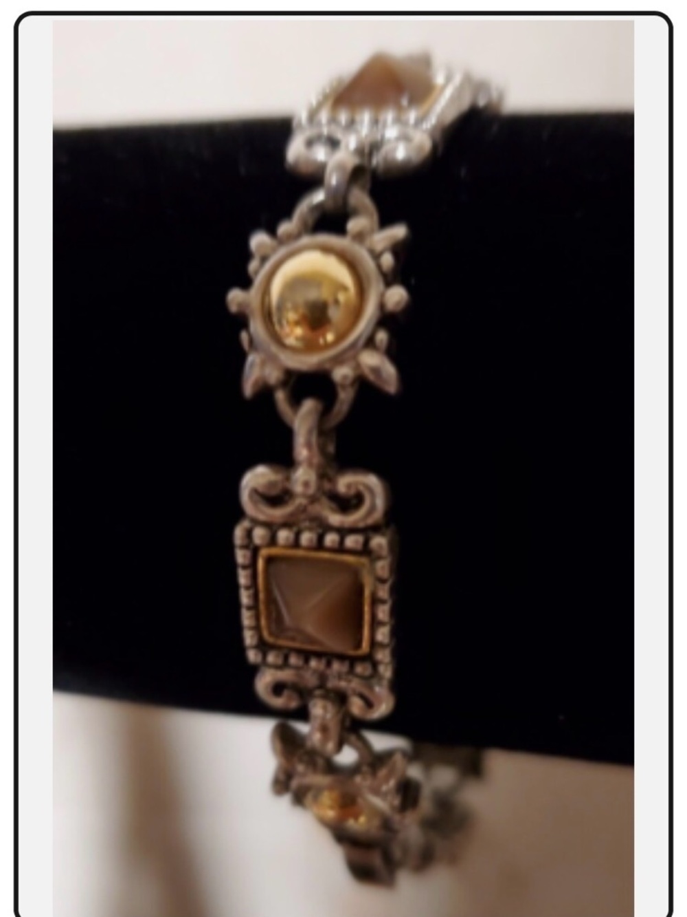 Silver-Tone Bracelet with Amber and Cream Accents